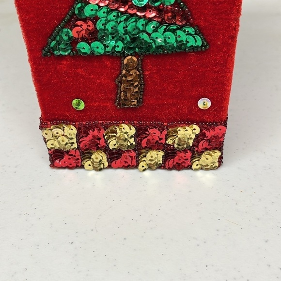 Holiday Christmas Square Sequin Wine Box Vintage - Picture 5 of 10